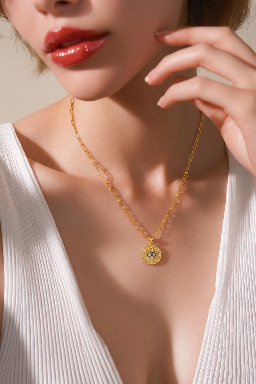 Gold Link Evil Eye Necklace